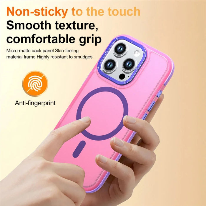 For iPhone 16 Pro Max Magnetic Case Color Blocking PC + TPU Anti-Fingerprint Phone Cover - Pink - 3