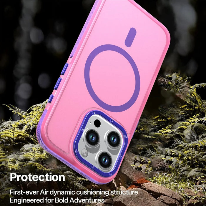 For iPhone 16 Pro Max Magnetic Case Color Blocking PC + TPU Anti-Fingerprint Phone Cover - Pink - 4