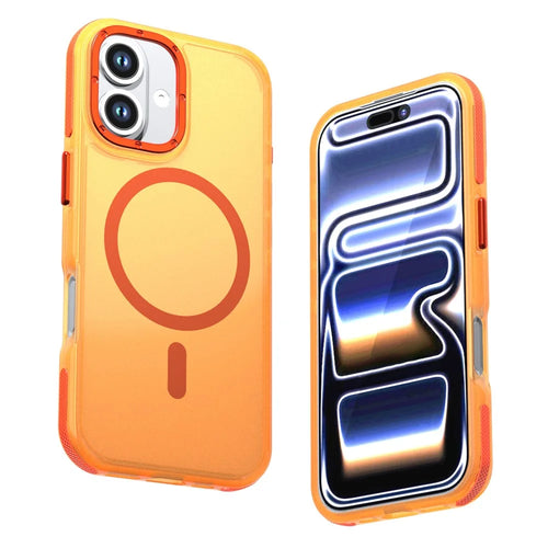 For iPhone 17 Magnetic Case Color Blocking PC + TPU Anti-Fingerprint Phone Cover - Orange - 1