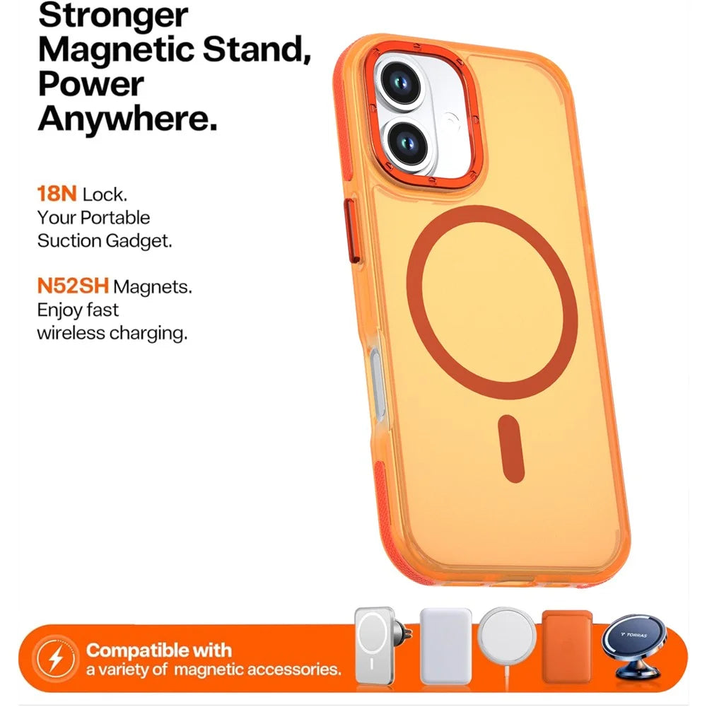 For iPhone 17 Magnetic Case Color Blocking PC + TPU Anti-Fingerprint Phone Cover - Orange - 2