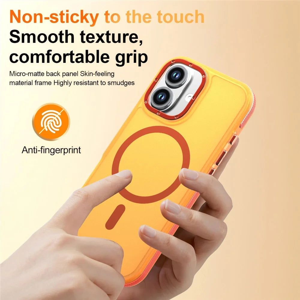 For iPhone 17 Magnetic Case Color Blocking PC + TPU Anti-Fingerprint Phone Cover - Orange - 3