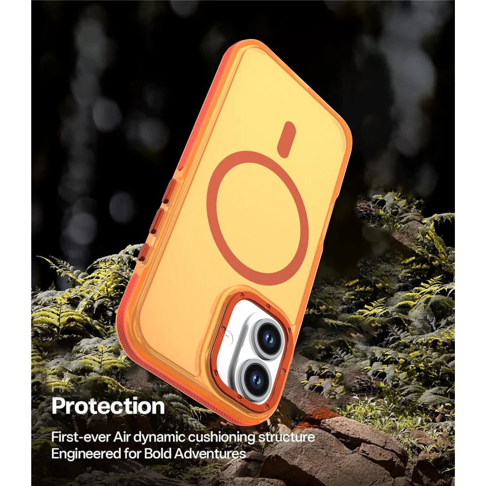 For iPhone 17 Magnetic Case Color Blocking PC + TPU Anti-Fingerprint Phone Cover - Orange - 4
