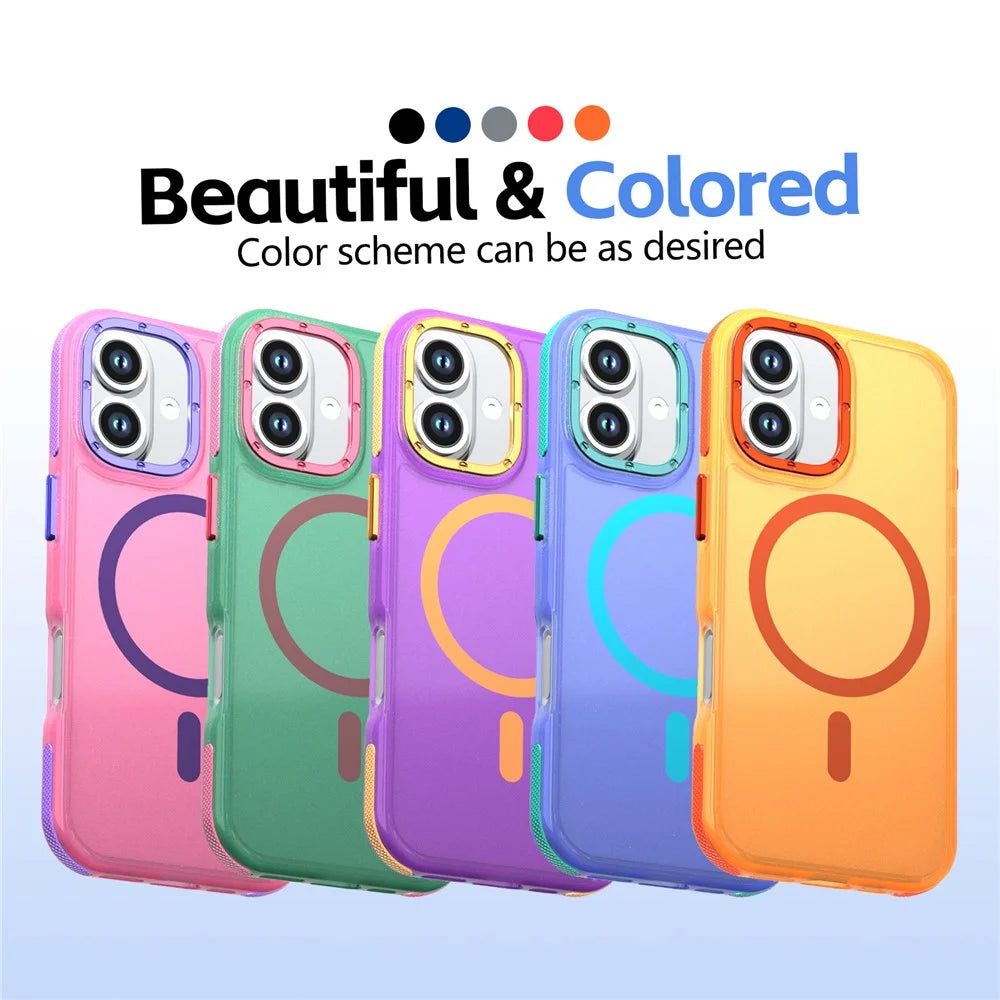 For iPhone 17 Magnetic Case Color Blocking PC + TPU Anti-Fingerprint Phone Cover - Orange - 6