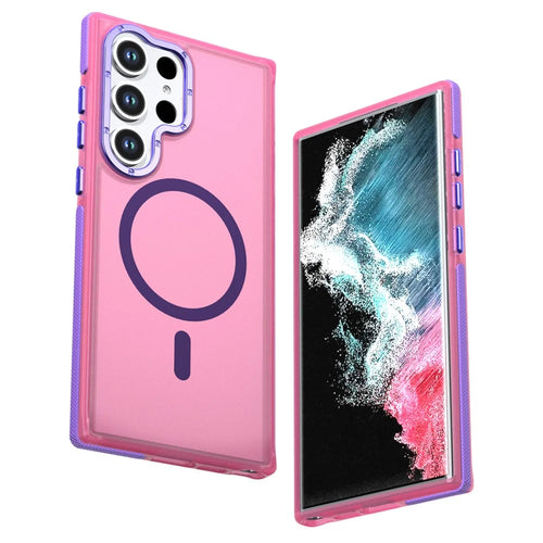 For Samsung Galaxy S22 Ultra 5G  /  Galaxy S23 Ultra Magnetic Case Color Blocking PC + TPU Anti-Fingerprint Phone Cover - Pink - 1