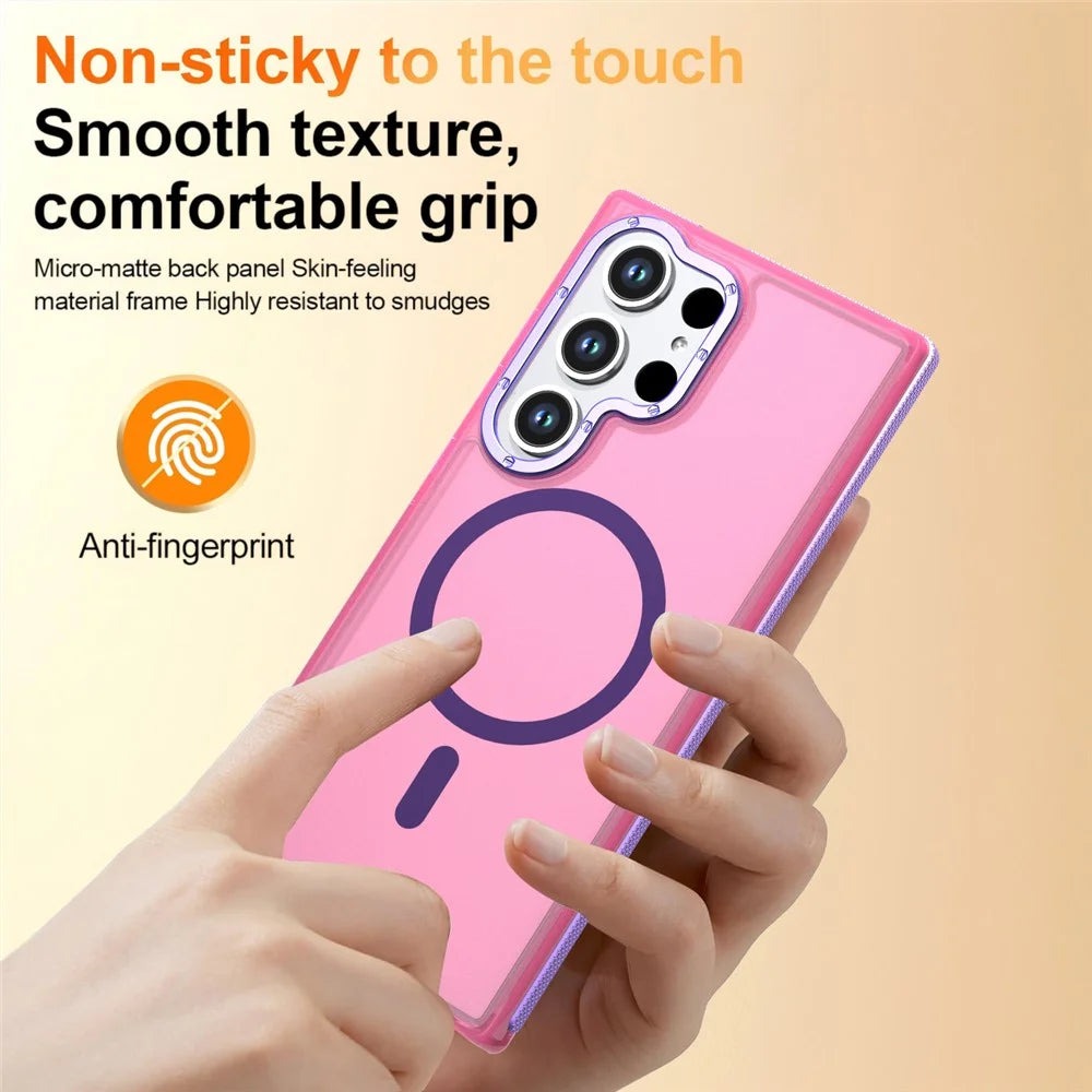 For Samsung Galaxy S22 Ultra 5G  /  Galaxy S23 Ultra Magnetic Case Color Blocking PC + TPU Anti-Fingerprint Phone Cover - Pink - 3