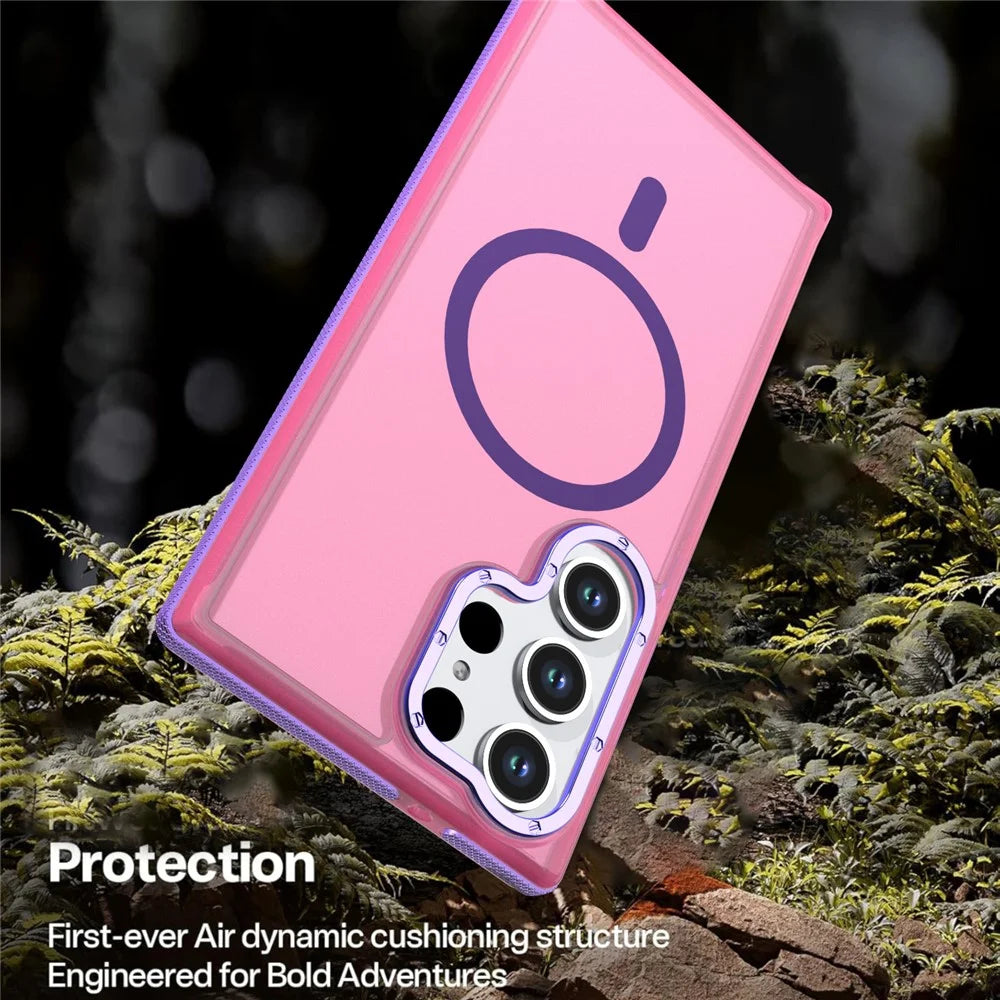For Samsung Galaxy S22 Ultra 5G  /  Galaxy S23 Ultra Magnetic Case Color Blocking PC + TPU Anti-Fingerprint Phone Cover - Pink - 4