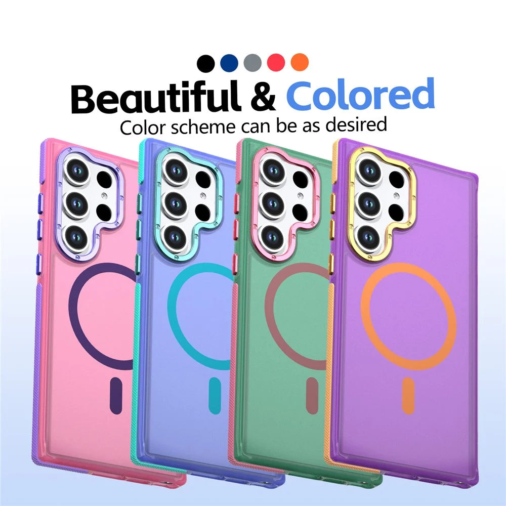 For Samsung Galaxy S22 Ultra 5G  /  Galaxy S23 Ultra Magnetic Case Color Blocking PC + TPU Anti-Fingerprint Phone Cover - Pink - 6