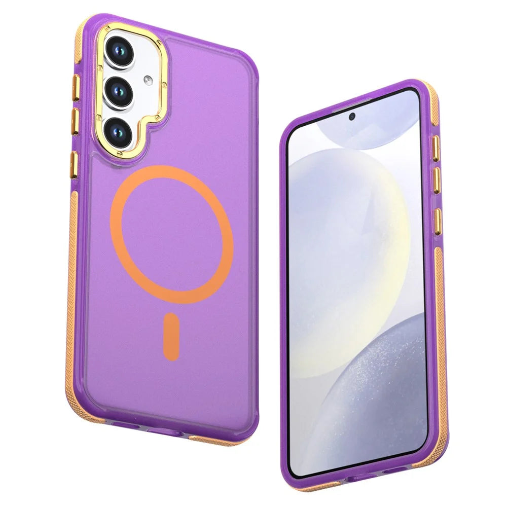 For Samsung Galaxy S24  /  Galaxy S25 Magnetic Case Color Blocking PC + TPU Anti-Fingerprint Phone Cover - Purple - 1