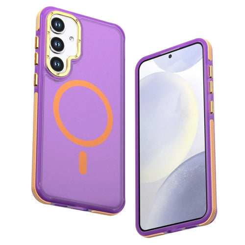 For Samsung Galaxy S24  /  Galaxy S25 Magnetic Case Color Blocking PC + TPU Anti-Fingerprint Phone Cover - Purple - 1