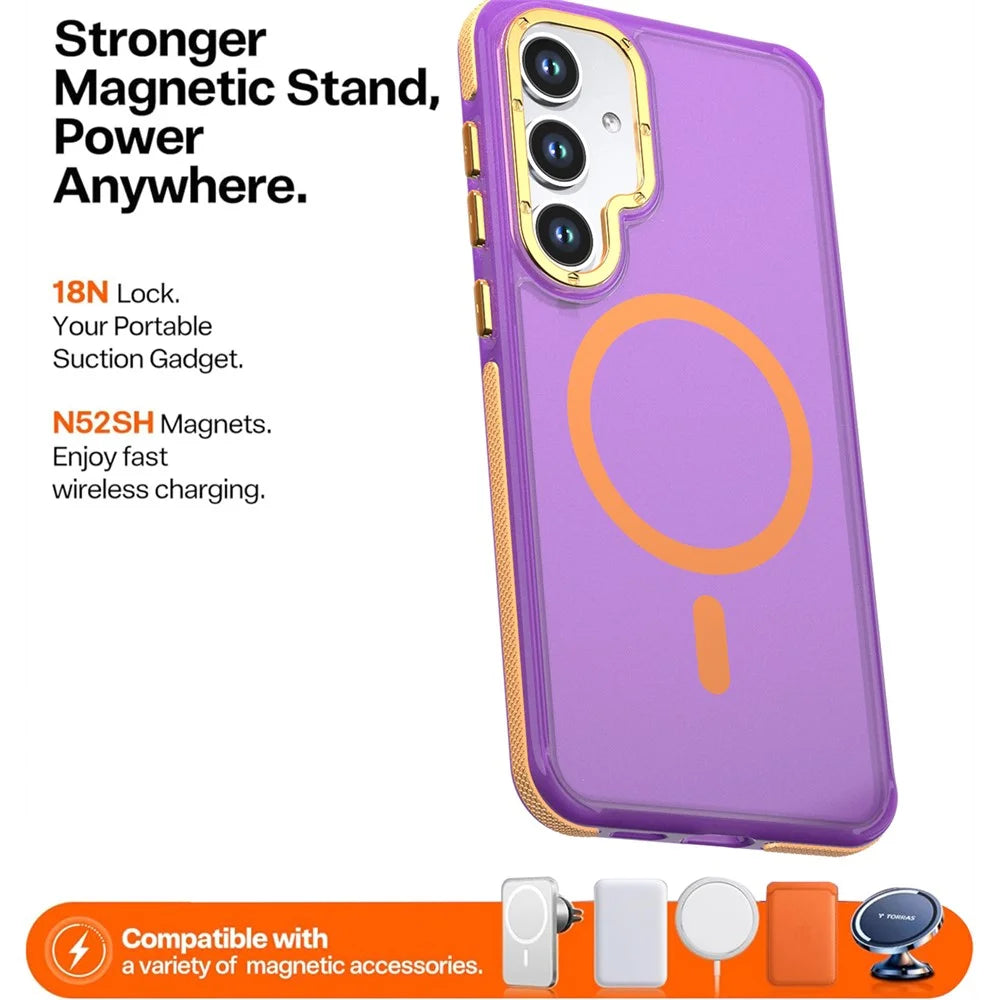 For Samsung Galaxy S24  /  Galaxy S25 Magnetic Case Color Blocking PC + TPU Anti-Fingerprint Phone Cover - Purple - 2