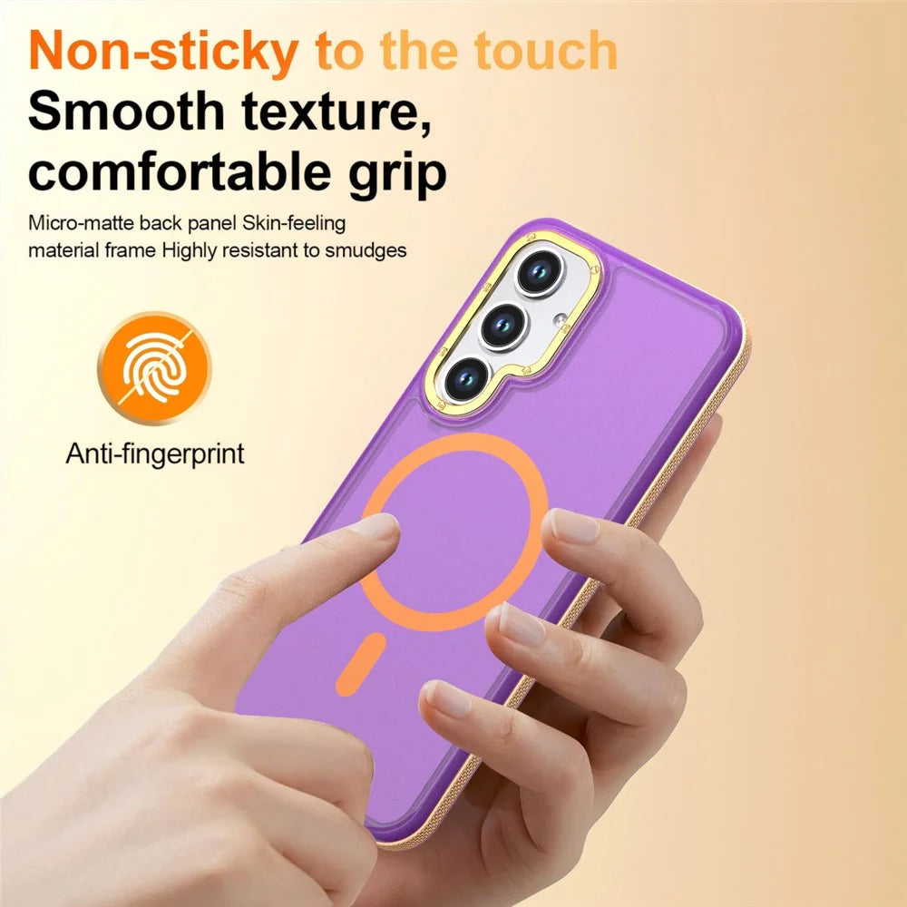 For Samsung Galaxy S24  /  Galaxy S25 Magnetic Case Color Blocking PC + TPU Anti-Fingerprint Phone Cover - Purple - 3