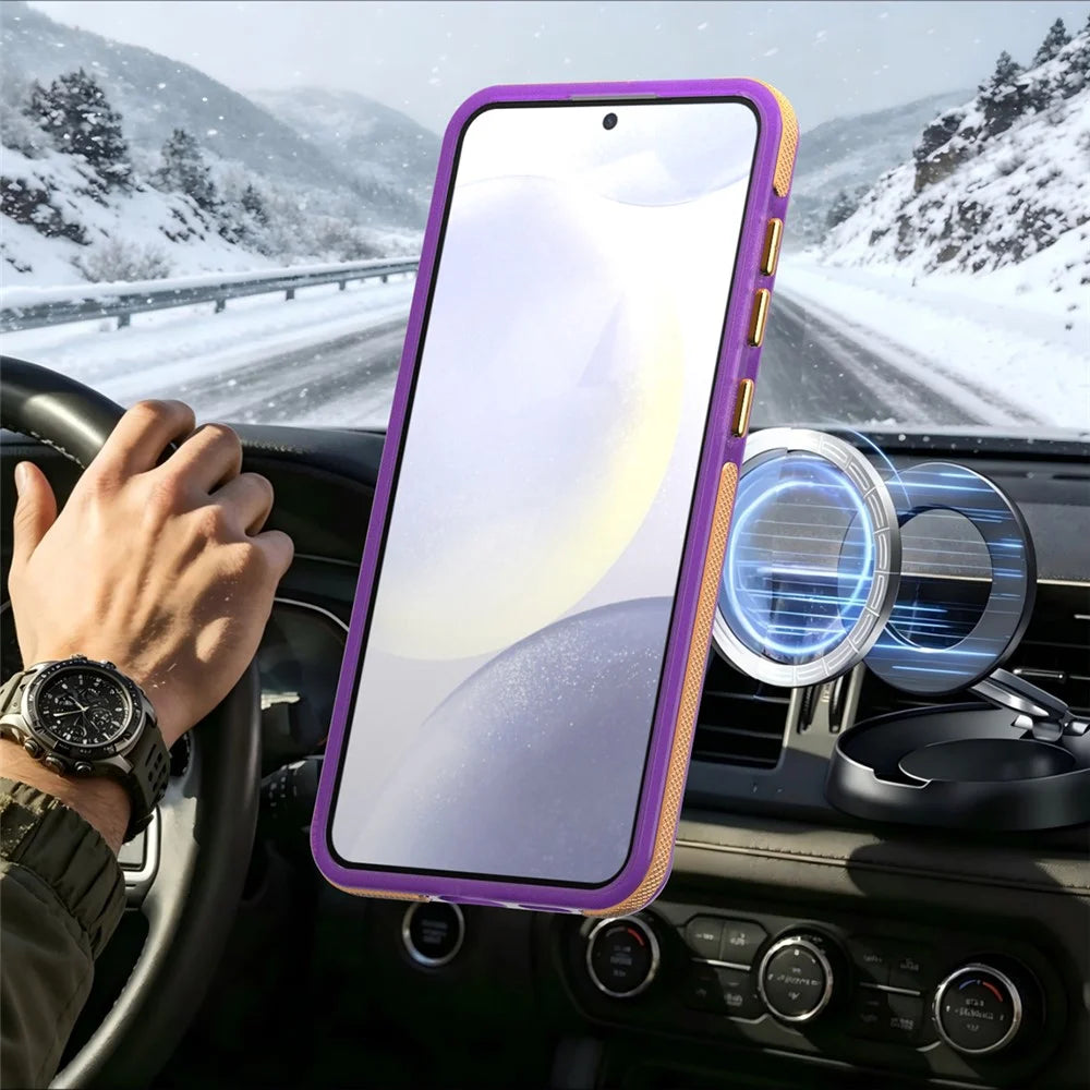 For Samsung Galaxy S24  /  Galaxy S25 Magnetic Case Color Blocking PC + TPU Anti-Fingerprint Phone Cover - Purple - 5