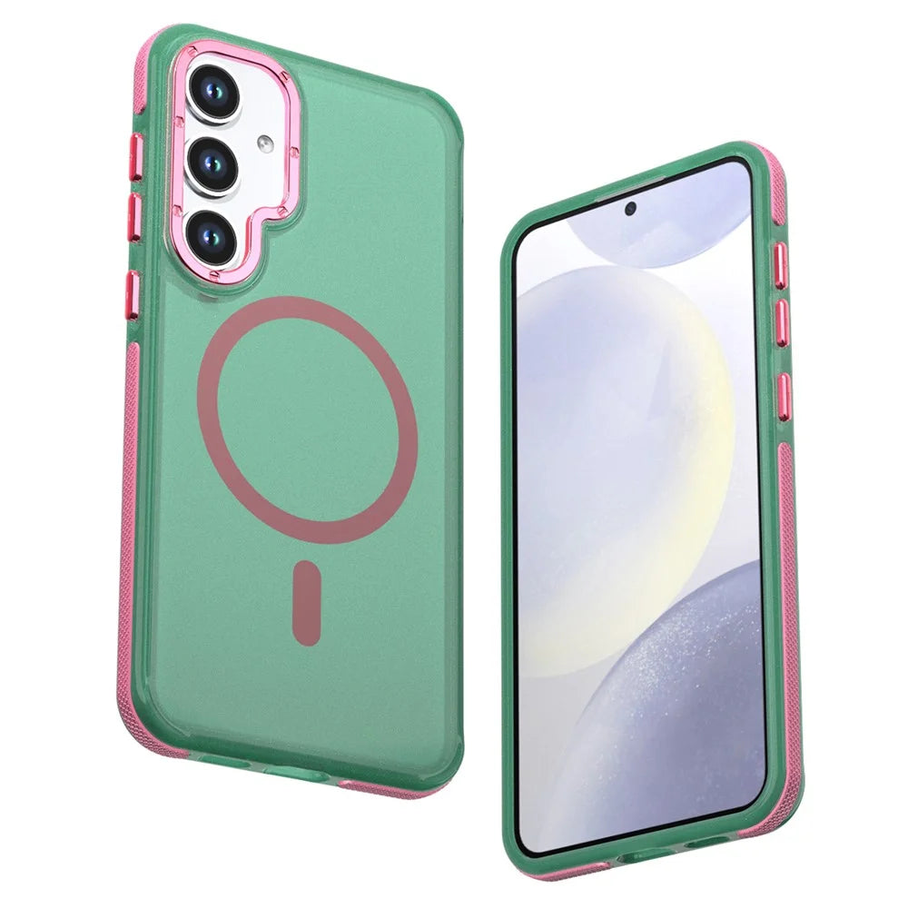For Samsung Galaxy S24+  /  Galaxy S25+ Magnetic Case Color Blocking PC + TPU Anti-Fingerprint Phone Cover - Green - 1