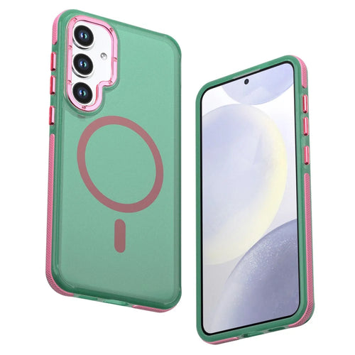 For Samsung Galaxy S24+  /  Galaxy S25+ Magnetic Case Color Blocking PC + TPU Anti-Fingerprint Phone Cover - Green - 1