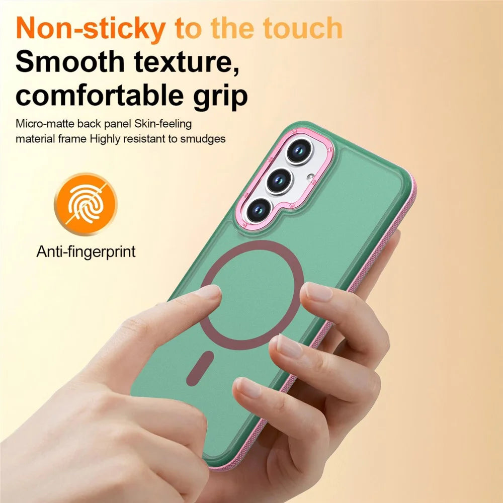 For Samsung Galaxy S24+  /  Galaxy S25+ Magnetic Case Color Blocking PC + TPU Anti-Fingerprint Phone Cover - Green - 3