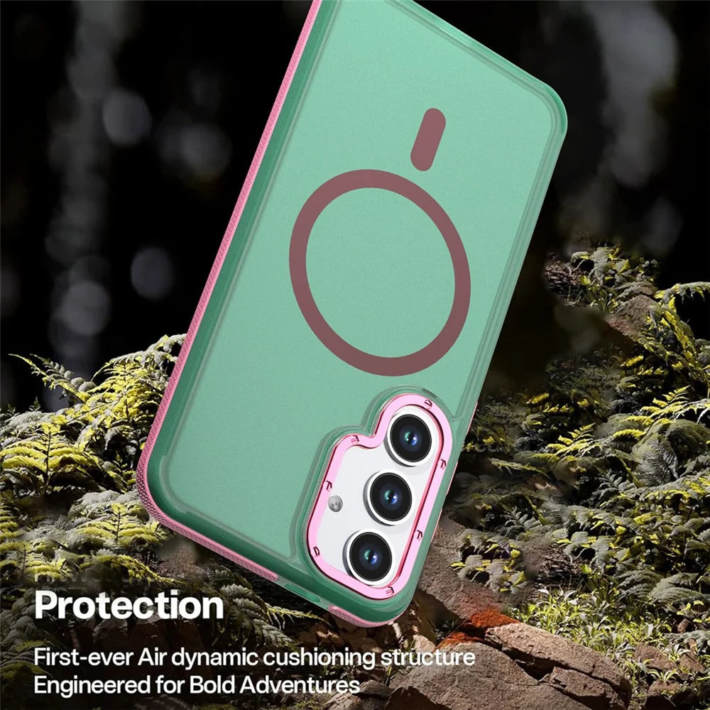 For Samsung Galaxy S24+  /  Galaxy S25+ Magnetic Case Color Blocking PC + TPU Anti-Fingerprint Phone Cover - Green - 4