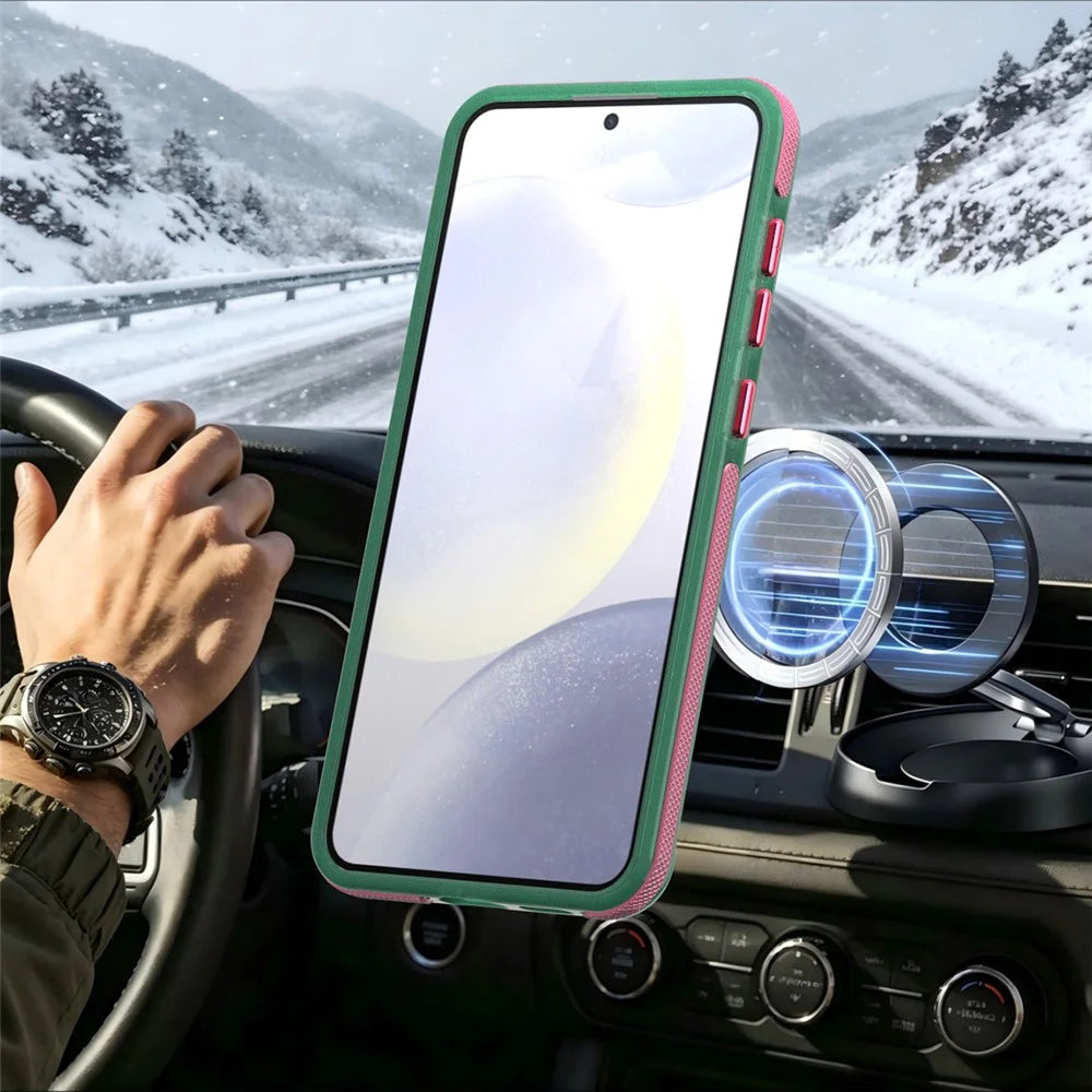 For Samsung Galaxy S24+  /  Galaxy S25+ Magnetic Case Color Blocking PC + TPU Anti-Fingerprint Phone Cover - Green - 5