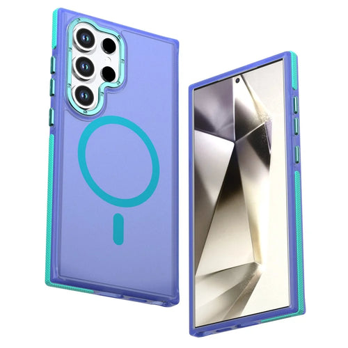 For Samsung Galaxy S24 Ultra Magnetic Case Color Blocking PC + TPU Anti-Fingerprint Phone Cover - Blue - 1