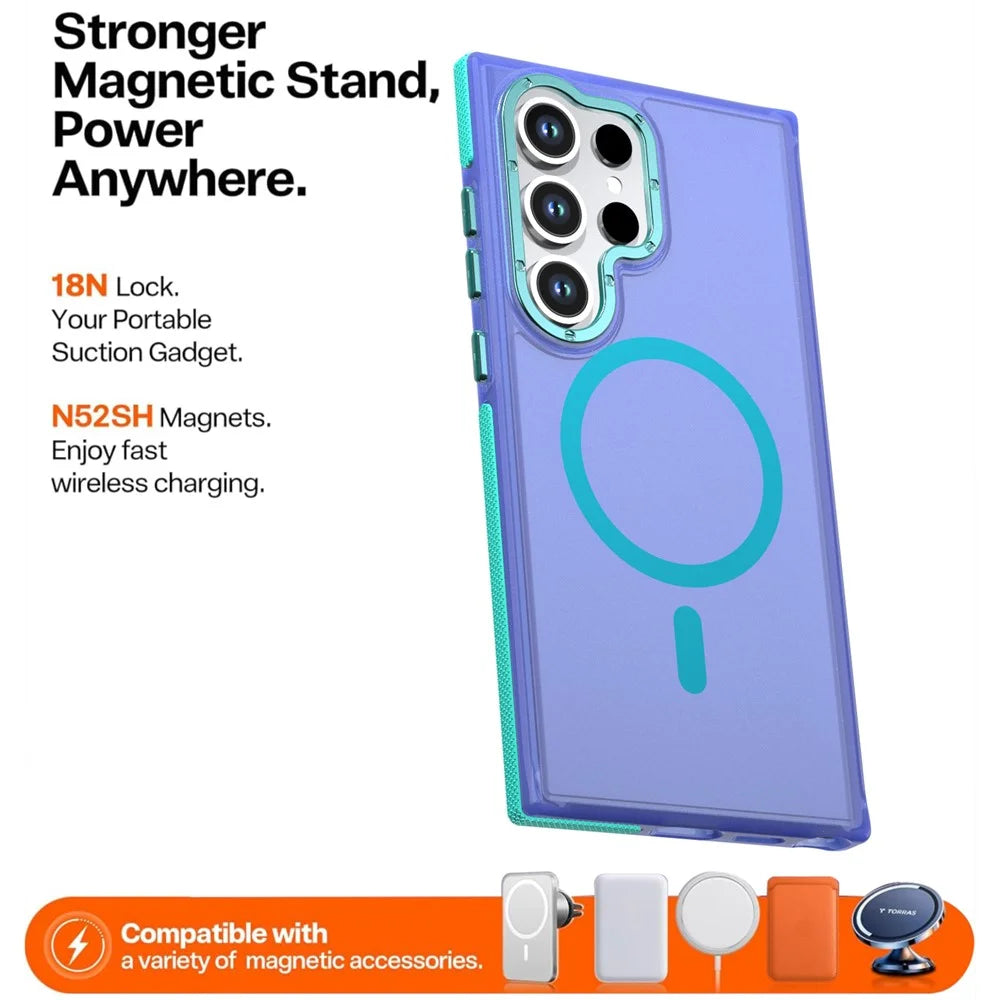 For Samsung Galaxy S24 Ultra Magnetic Case Color Blocking PC + TPU Anti-Fingerprint Phone Cover - Blue - 2