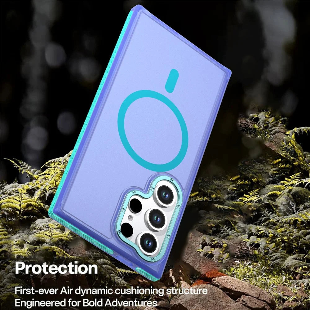 For Samsung Galaxy S24 Ultra Magnetic Case Color Blocking PC + TPU Anti-Fingerprint Phone Cover - Blue - 4