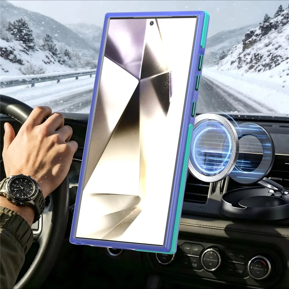 For Samsung Galaxy S24 Ultra Magnetic Case Color Blocking PC + TPU Anti-Fingerprint Phone Cover - Blue - 5