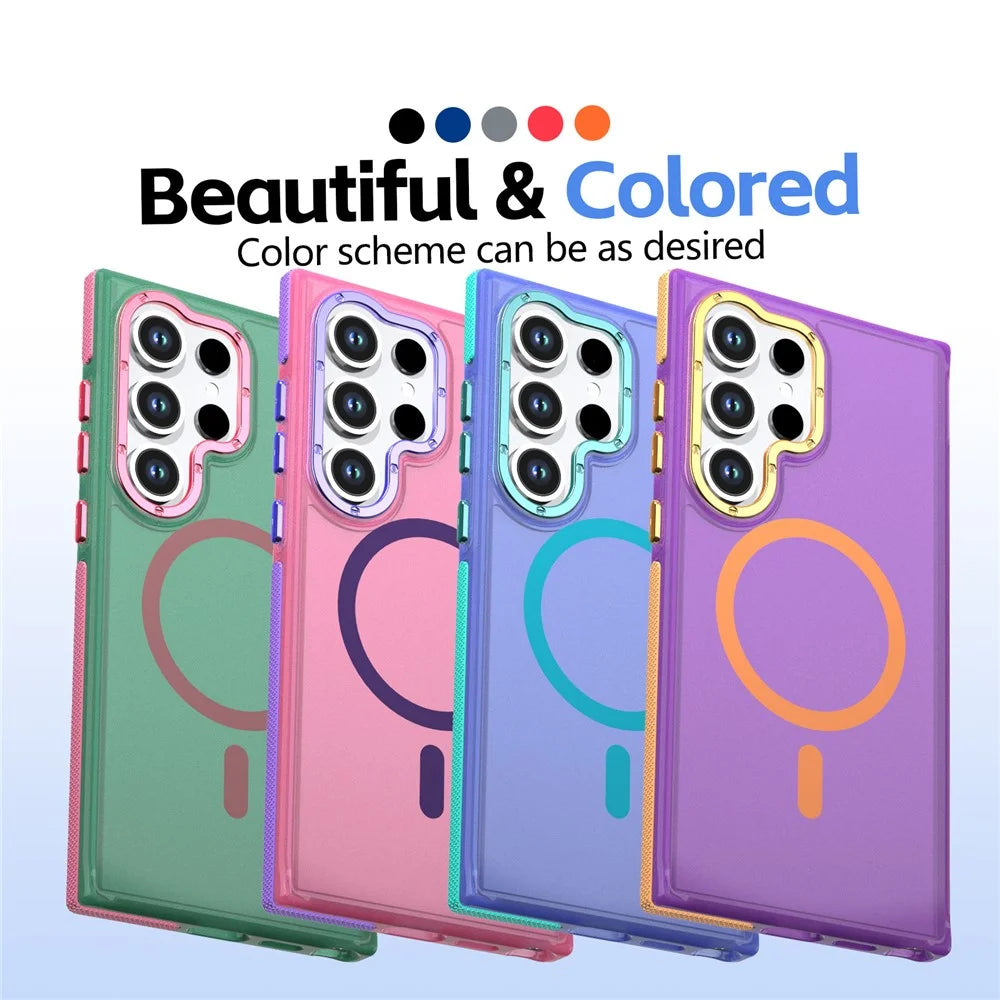 For Samsung Galaxy S24 Ultra Magnetic Case Color Blocking PC + TPU Anti-Fingerprint Phone Cover - Blue - 6