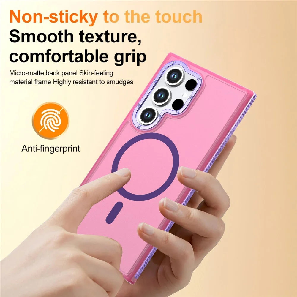 For Samsung Galaxy S25 Ultra Magnetic Case Color Blocking PC + TPU Anti-Fingerprint Phone Cover - Pink - 3