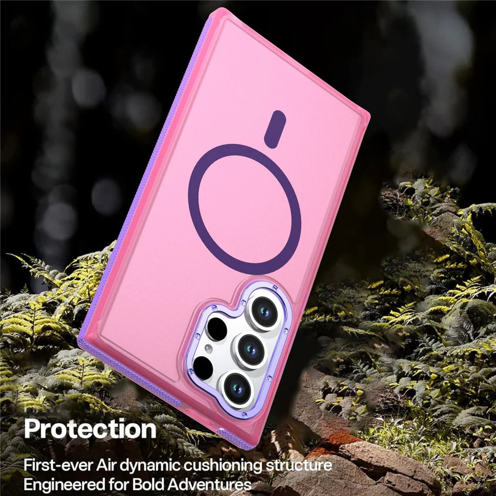 For Samsung Galaxy S25 Ultra Magnetic Case Color Blocking PC + TPU Anti-Fingerprint Phone Cover - Pink - 4
