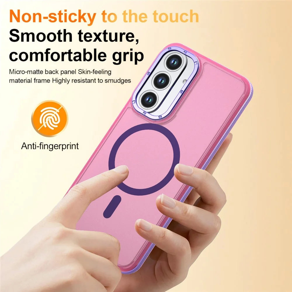 For Samsung Galaxy S25 FE Magnetic Case Color Blocking PC + TPU Anti-Fingerprint Phone Cover - Pink - 3