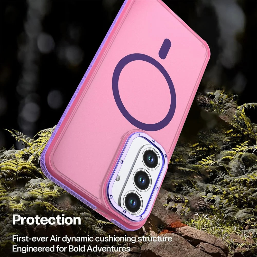 For Samsung Galaxy S25 FE Magnetic Case Color Blocking PC + TPU Anti-Fingerprint Phone Cover - Pink - 4