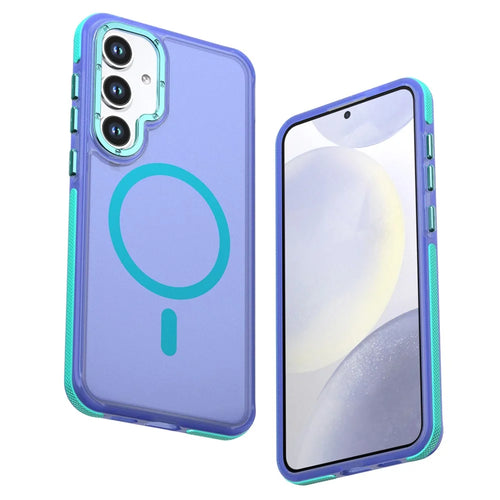 For Samsung Galaxy S26 Magnetic Case Color Blocking PC + TPU Anti-Fingerprint Phone Cover - Blue - 1