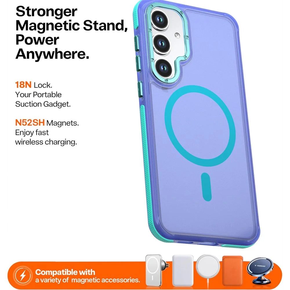 For Samsung Galaxy S26 Magnetic Case Color Blocking PC + TPU Anti-Fingerprint Phone Cover - Blue - 2