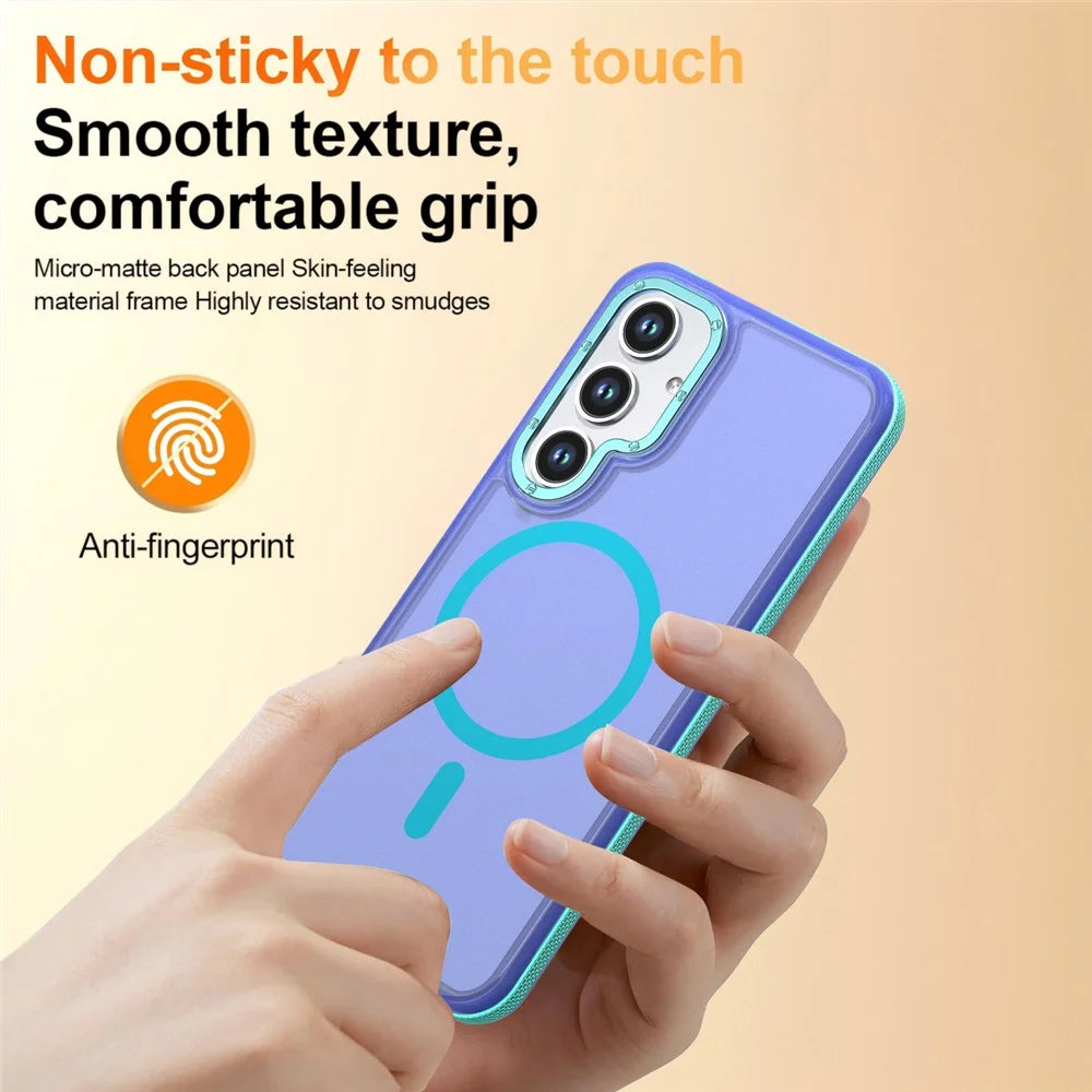 For Samsung Galaxy S26 Magnetic Case Color Blocking PC + TPU Anti-Fingerprint Phone Cover - Blue - 3