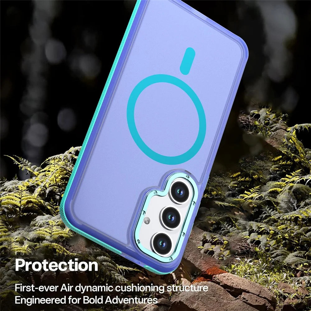 For Samsung Galaxy S26 Magnetic Case Color Blocking PC + TPU Anti-Fingerprint Phone Cover - Blue - 4