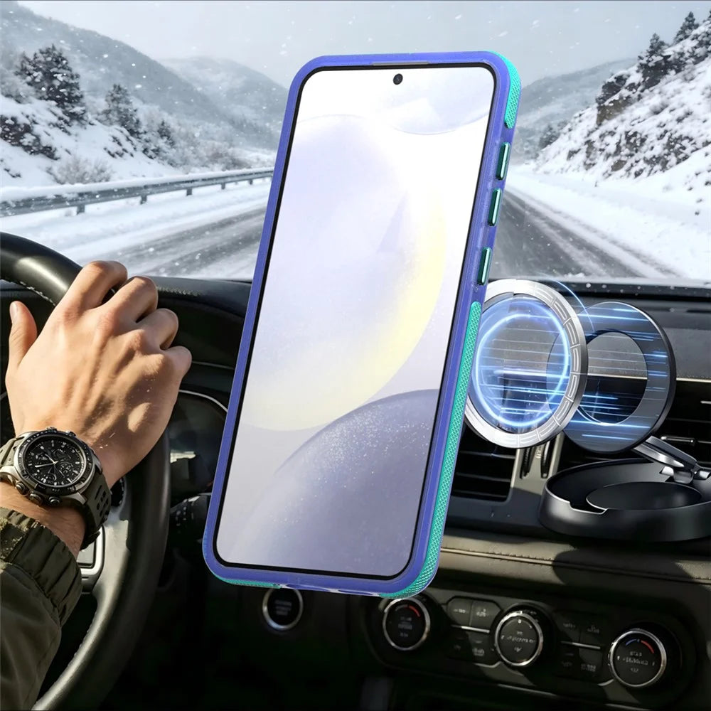 For Samsung Galaxy S26 Magnetic Case Color Blocking PC + TPU Anti-Fingerprint Phone Cover - Blue - 5