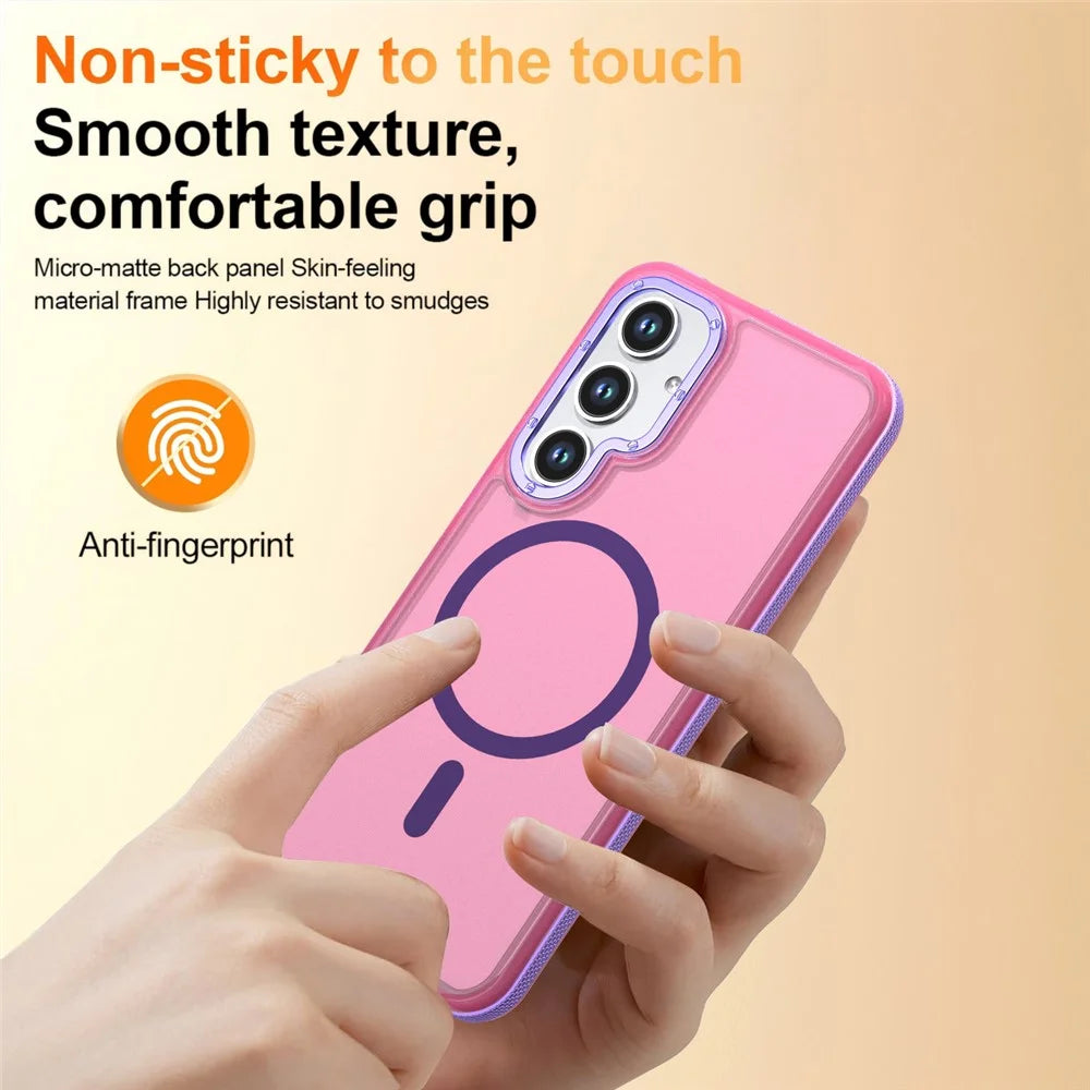 For Samsung Galaxy S26+ Magnetic Case Color Blocking PC + TPU Anti-Fingerprint Phone Cover - Pink - 3