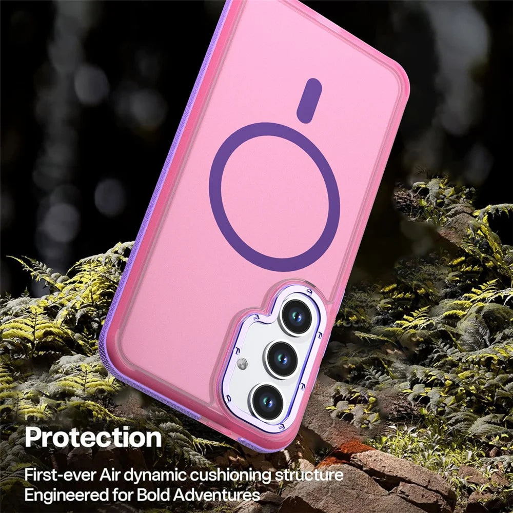 For Samsung Galaxy S26+ Magnetic Case Color Blocking PC + TPU Anti-Fingerprint Phone Cover - Pink - 4