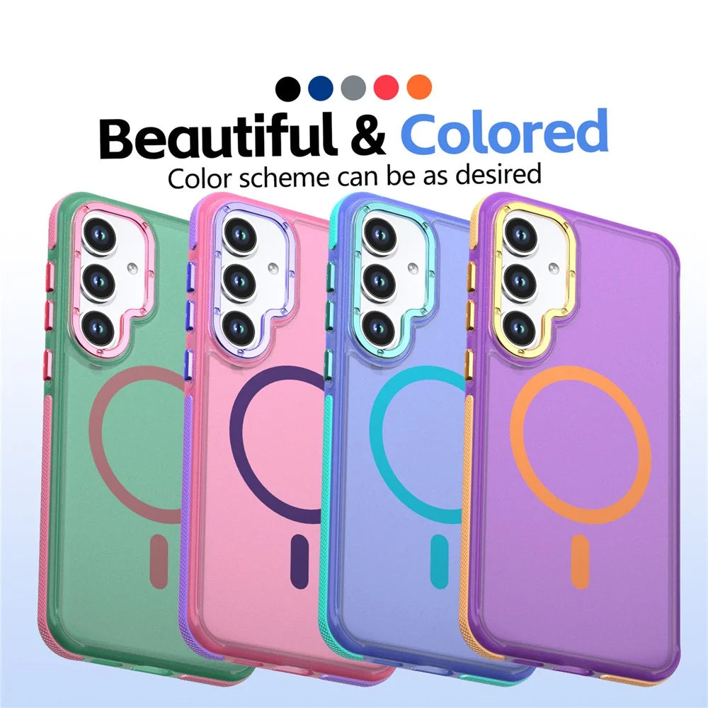 For Samsung Galaxy S26+ Magnetic Case Color Blocking PC + TPU Anti-Fingerprint Phone Cover - Pink - 6