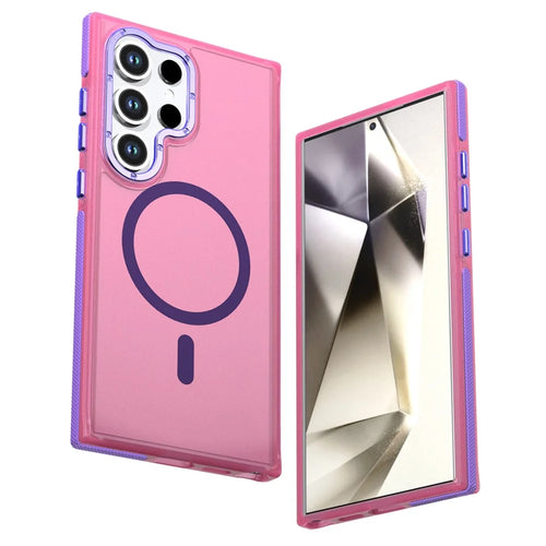 For Samsung Galaxy S26 Ultra Magnetic Case Color Blocking PC + TPU Anti-Fingerprint Phone Cover - Pink - 1