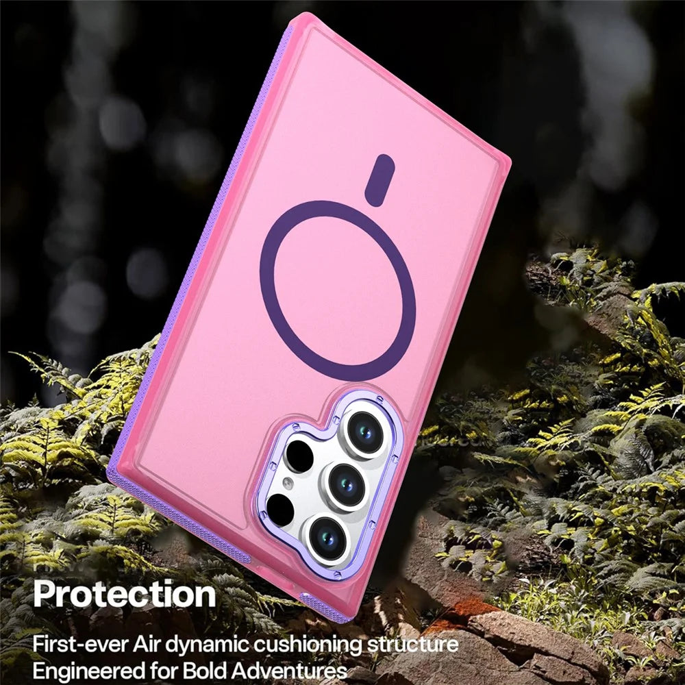 For Samsung Galaxy S26 Ultra Magnetic Case Color Blocking PC + TPU Anti-Fingerprint Phone Cover - Pink - 4
