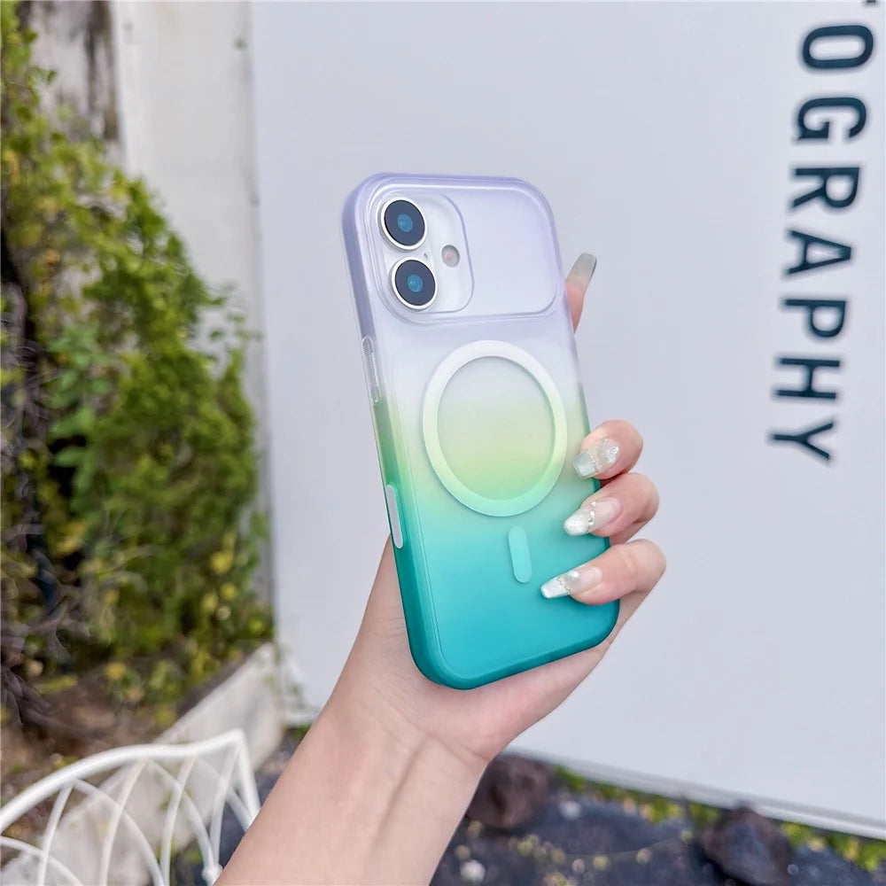 For iPhone 16 Magnetic Case AI Touch Button Gradient Color TPU Phone Cover - Blue - 1