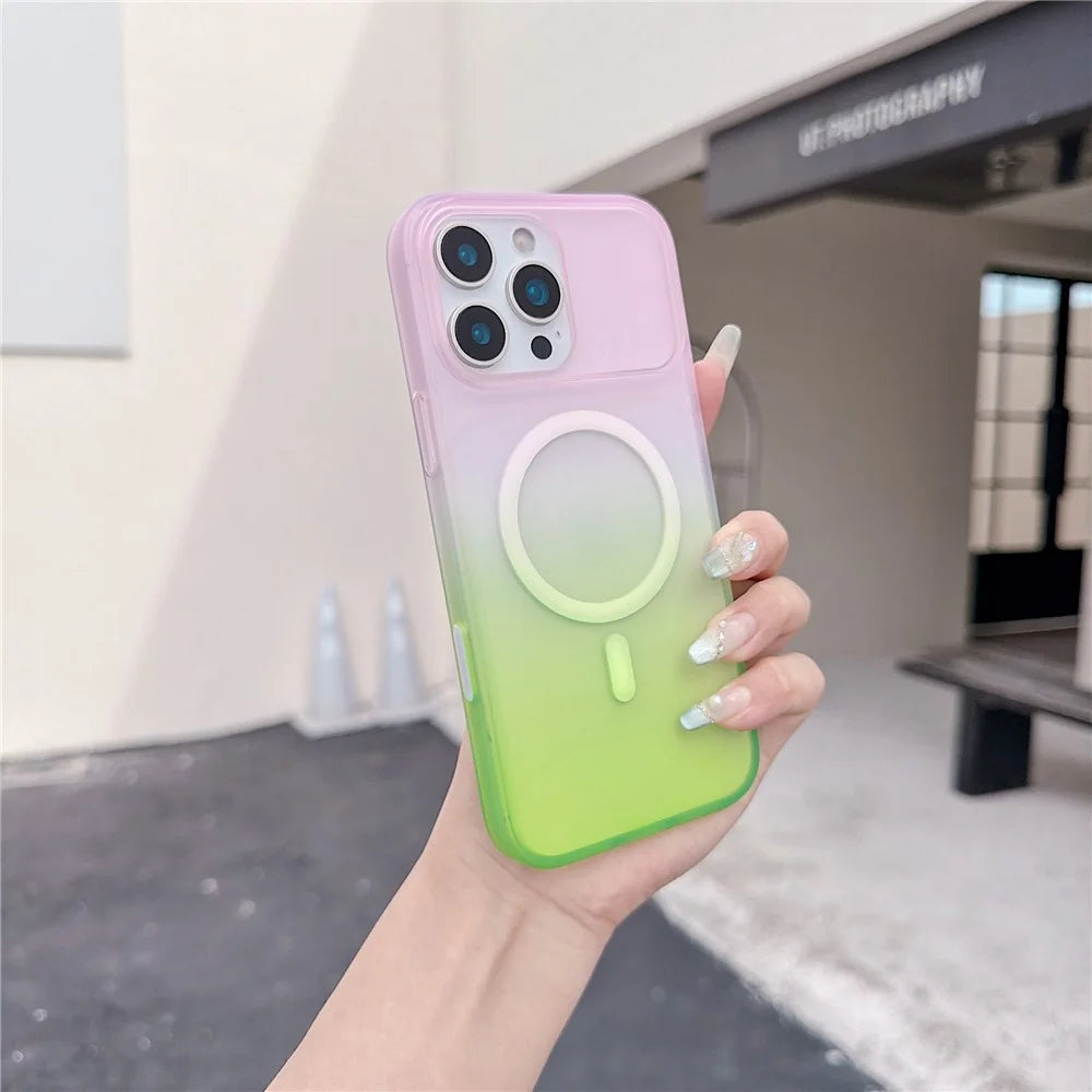 For iPhone 16 Pro Magnetic Case AI Touch Button Gradient Color TPU Phone Cover - Green - 1
