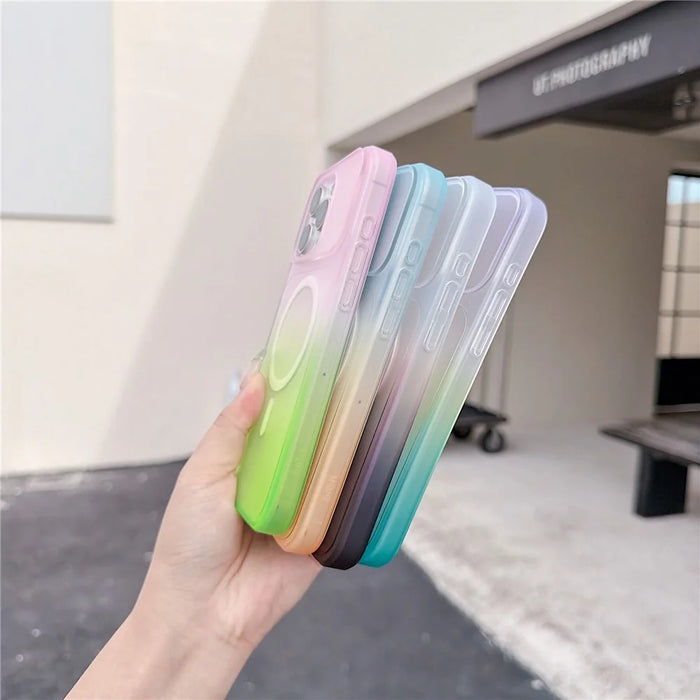 For iPhone 16 Pro Magnetic Case AI Touch Button Gradient Color TPU Phone Cover - Green - 4