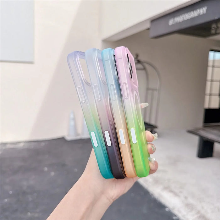 For iPhone 16 Pro Magnetic Case AI Touch Button Gradient Color TPU Phone Cover - Green - 5