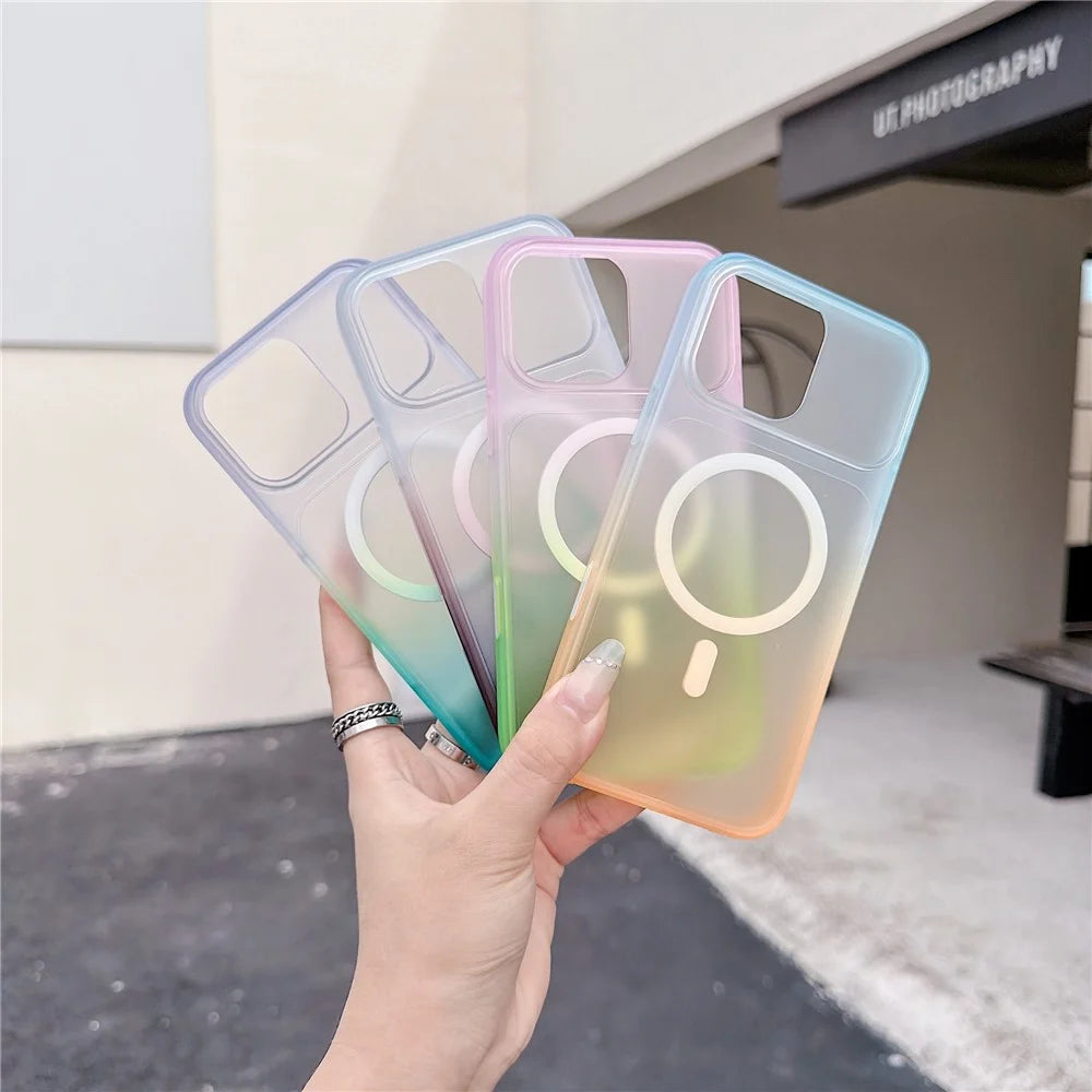 For iPhone 16 Pro Max Magnetic Case AI Touch Button Gradient Color TPU Phone Cover - Green - 7