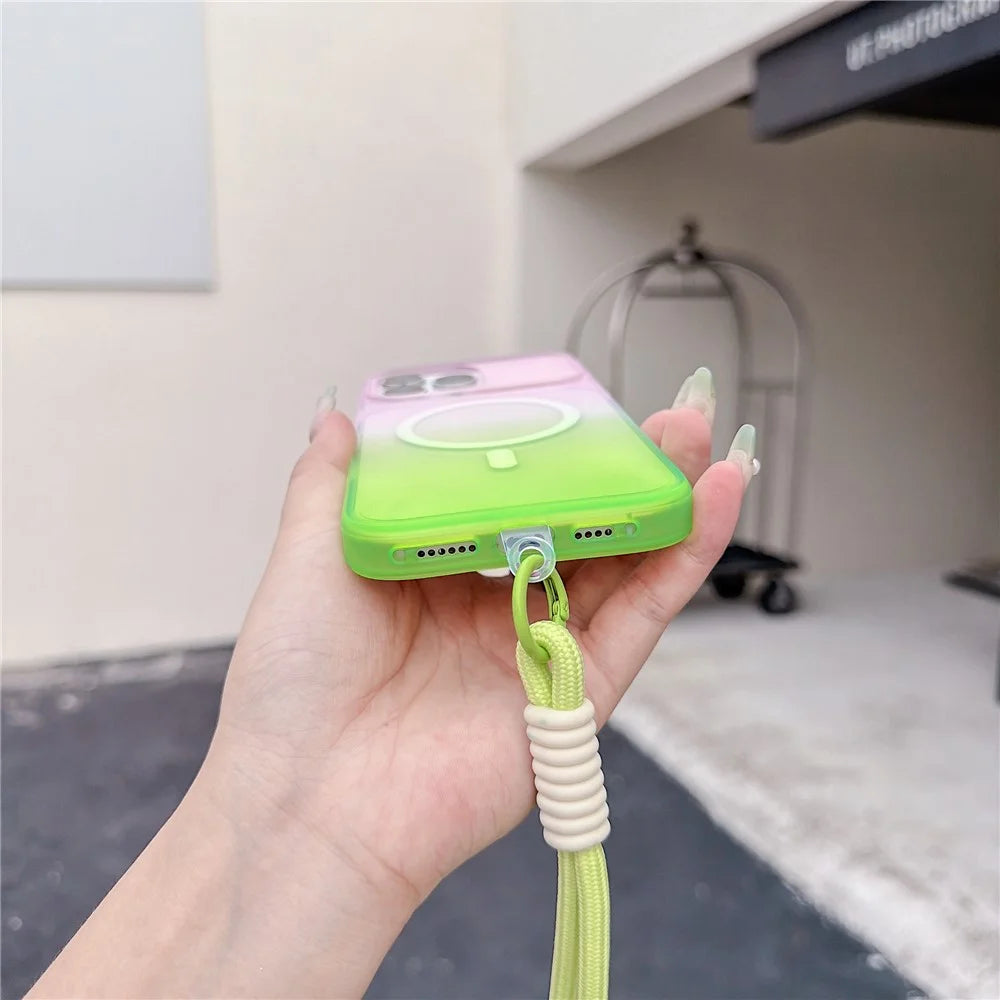For iPhone 16 Pro Magnetic Case with Hand Strap AI Touch Button Gradient Color TPU Phone Cover - Orange - 3
