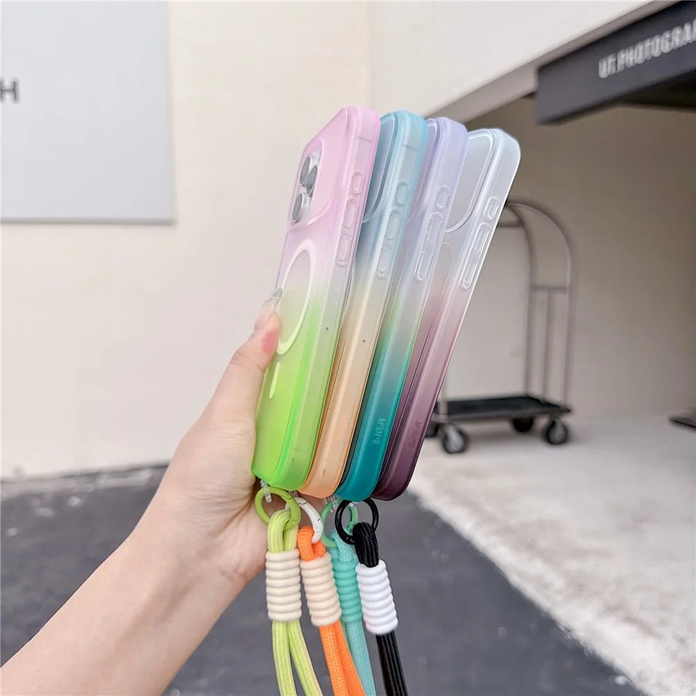 For iPhone 16 Pro Max Magnetic Case with Hand Strap AI Touch Button Gradient Color TPU Phone Cover - Orange - 5