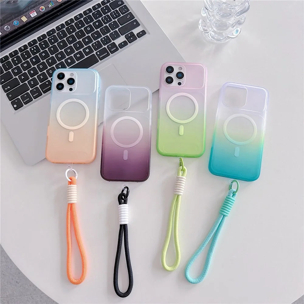 For iPhone 16 Pro Max Magnetic Case with Hand Strap AI Touch Button Gradient Color TPU Phone Cover - Orange - 7