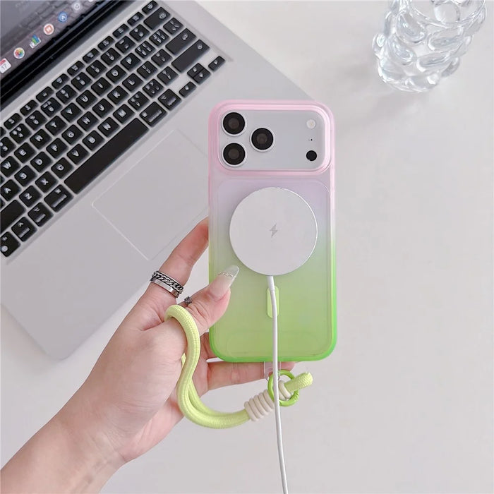 For iPhone 18 Pro / 17 Pro Magnetic Case with Hand Strap AI Touch Button Gradient Color TPU Phone Cover - Green - 2