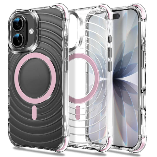 For iPhone 17 Magnetic Case Airbag Corner Shockproof Ripple TPU Phone Cover - Pink - 1
